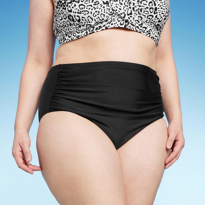 Kona Sol Women's Plus Size Shirred High Waist High Coverage Bikini Bottom - Kona