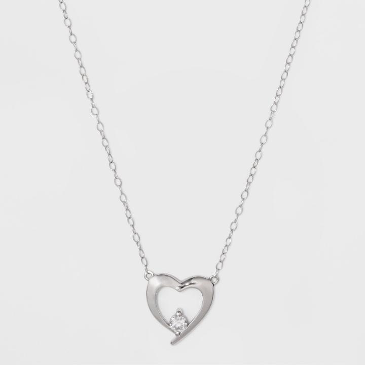 Target Sterling Silver Heart Station With 3.5mm Cubic Zirconia Necklace -