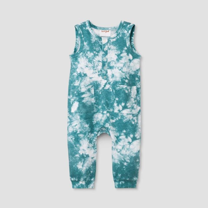 Baby Tie-dye Henley Romper - Cat & Jack Ocean Green