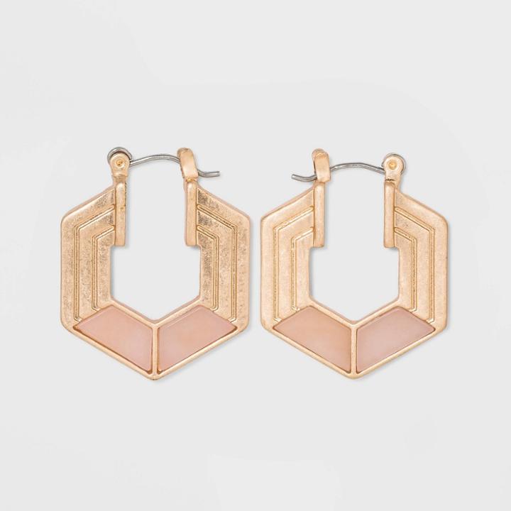 Semi-precious Rose Quartz Hexagon Hoop Earrings - Universal Thread Mauve, Women's, Pink