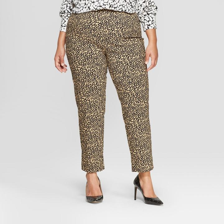 Women's Plus Size Leopard Print Skinny Ankle Pants - Who What Wear Cream (ivory)