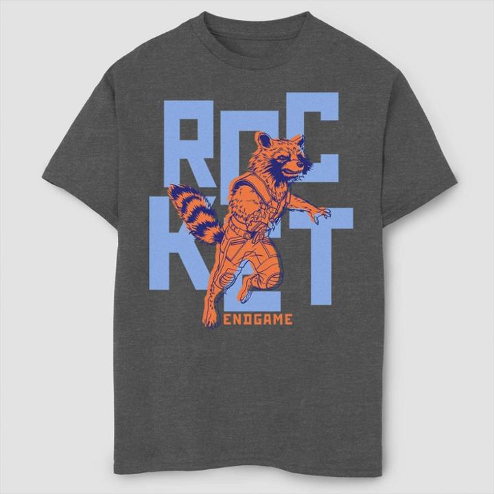 Boys' Marvel Text Pop Rocket Short Sleeve T-shirt - Charcoal Heather