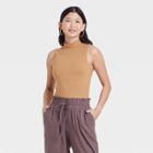 Women's Ribbed Mock Turtleneck Tank Bodysuit - A New Day Tan