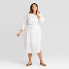 Women's Plus Size Long Sleeve Textured Button-front Dress - Ava & Viv White X