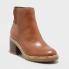 Women's Nancy Water Repellant Knit Collar Boots - A New Day Cognac