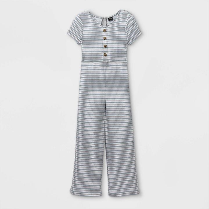 Girls' Button-front Short Sleeve Jumpsuit - Art Class Blue