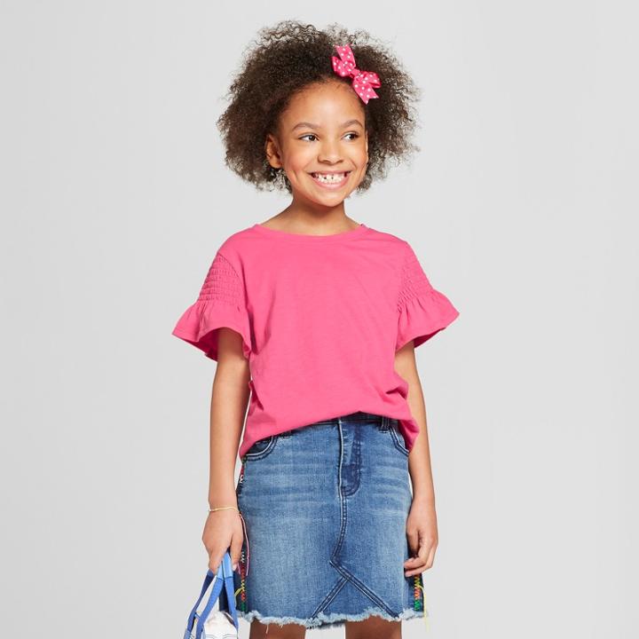 Girls' Smocked Short Sleeve Top - Cat & Jack Pink