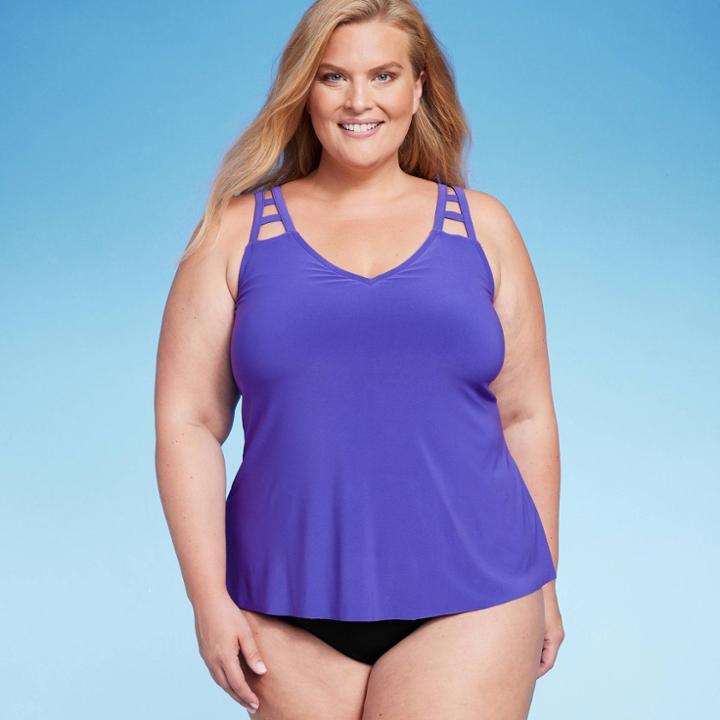 Women's Cut Out Strap Tankini Top - Aqua Green Purple X