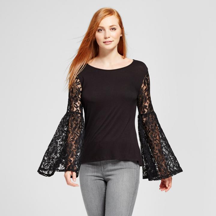 Women's Lace Bell Sleeve Top - Vanity Room Black