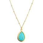 Zirconite Smooth Pear Pendant Necklace - Turquoise & Gold, Turqouise