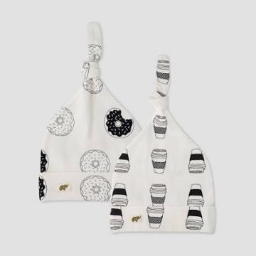 Layette By Monica + Andy Baby 2pk Donuts And Coffee Print Top Knot Hat - White/black