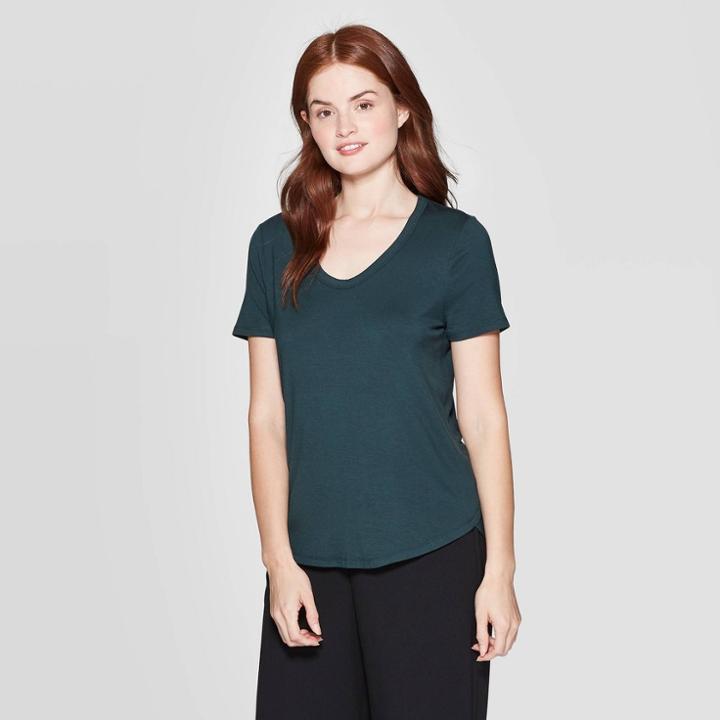 Women's Short Sleeve U-neck T-shirt - A New Day Green