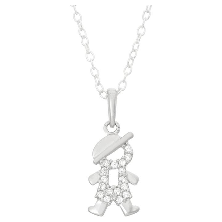 Target Children's Little Boy W/ Baseball Cap Cubic Zirconia Pendant In Sterling