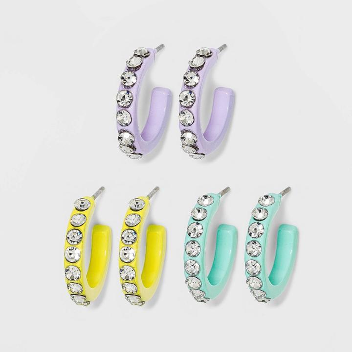 Pave Stone Multicolored Sprayed Trio Hoop Earrings- Wild Fable