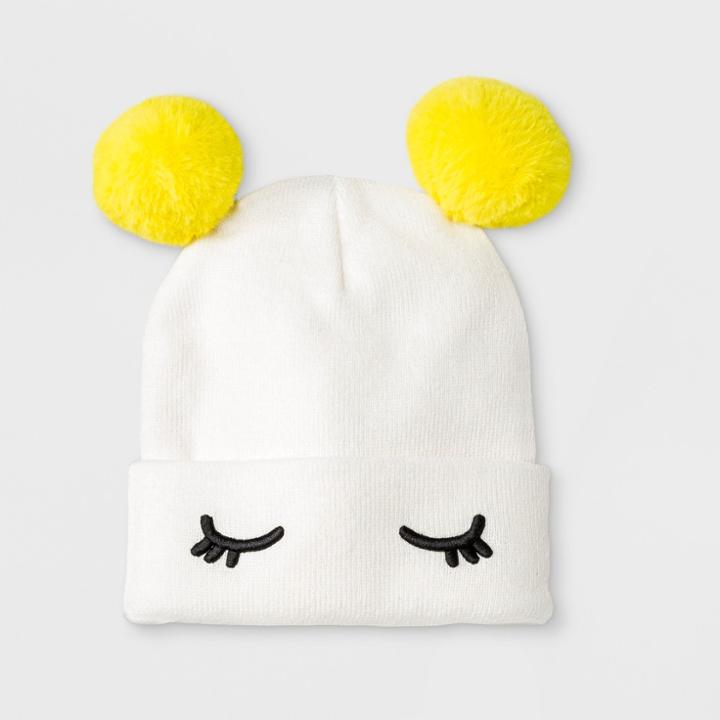 Girls' Faux Fur Pom Beanie - Cat & Jack Cream (ivory)