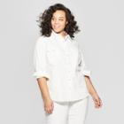Women's Plus Size Long Sleeve Collared Western Denim Shirt - Universal Thread White