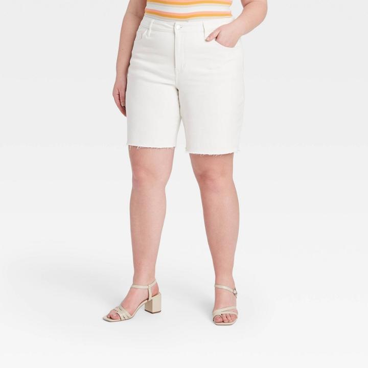 Women's Plus Size Bermuda Jean Shorts - Ava & Viv White