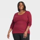 Women's Plus Size Slim Fit Long Sleeve Scoop Neck Ribbed T-shirt - Ava & Viv Burgundy