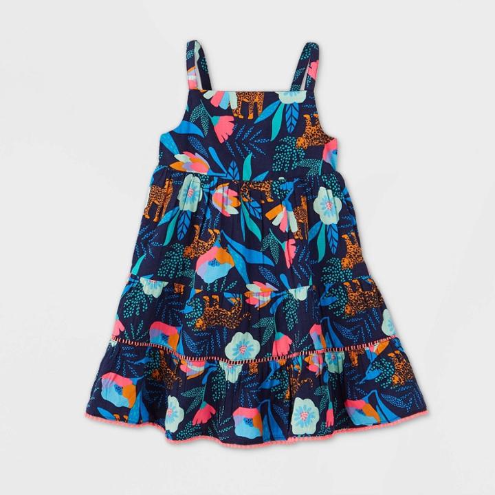 Toddler Girls' Woven Floral Dress - Cat & Jack Navy