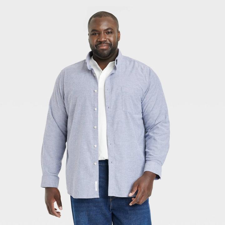 Men's Big & Tall Regular Fit Stretch Oxford Long Sleeve Button-down Shirt - Goodfellow & Co Light Blue