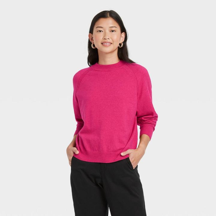 Women's Crewneck Light Weight Pullover Sweater - A New Day Dark Pink