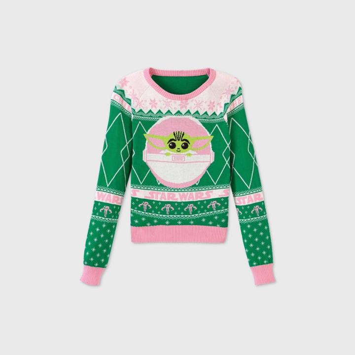 Girls' Star Wars Baby Yoda Fair Isle Pullover Sweater - Green