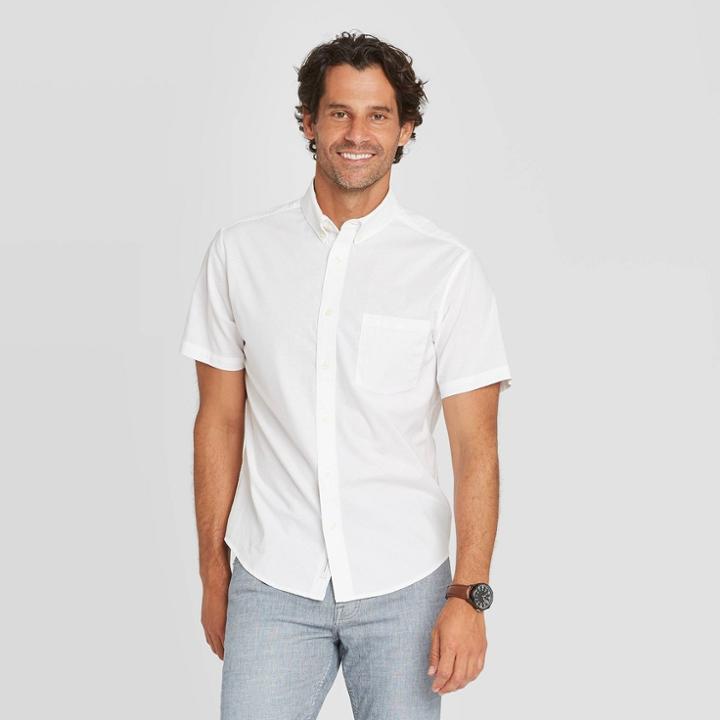 Men's Slim Fit Short Sleeve Poplin Button-down Shirt - Goodfellow & Co Pure White