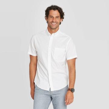 Men's Slim Fit Short Sleeve Poplin Button-down Shirt - Goodfellow & Co Pure White