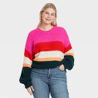 Women's Plus Size Striped Crewneck Pullover Sweater - Universal Thread Pink