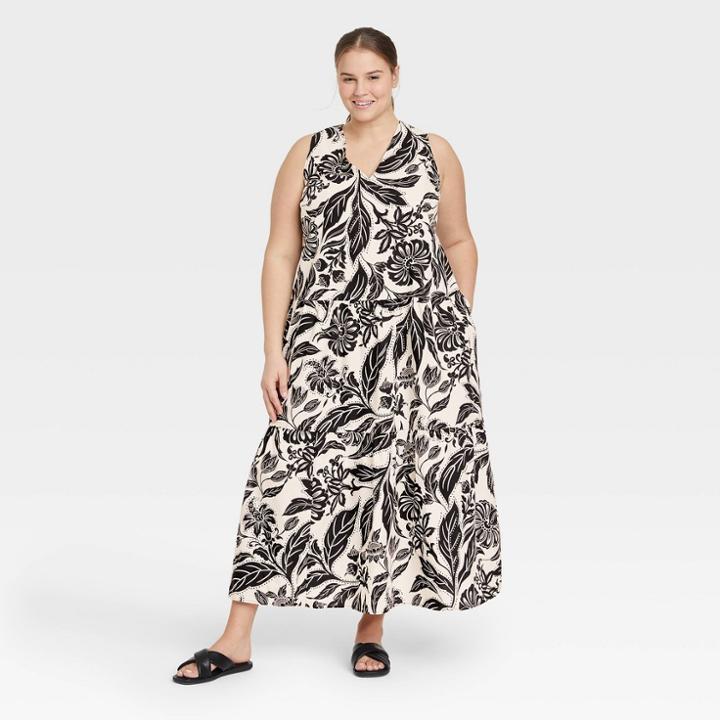 Women's Plus Size Sleeveless Dress - Who What Wear Cream Floral 1x, Ivory Floral