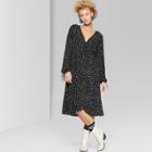 Women's Star Print Long Sleeve Wrap Midi Dress - Wild Fable Black