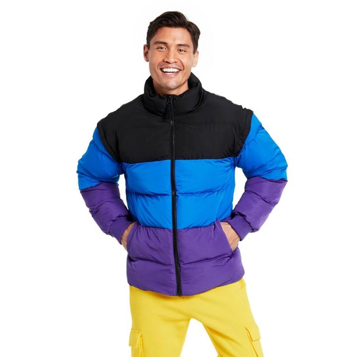 Men's Big & Tall Color Block Puffer Jacket - Lego Collection X Target Black/blue/purple