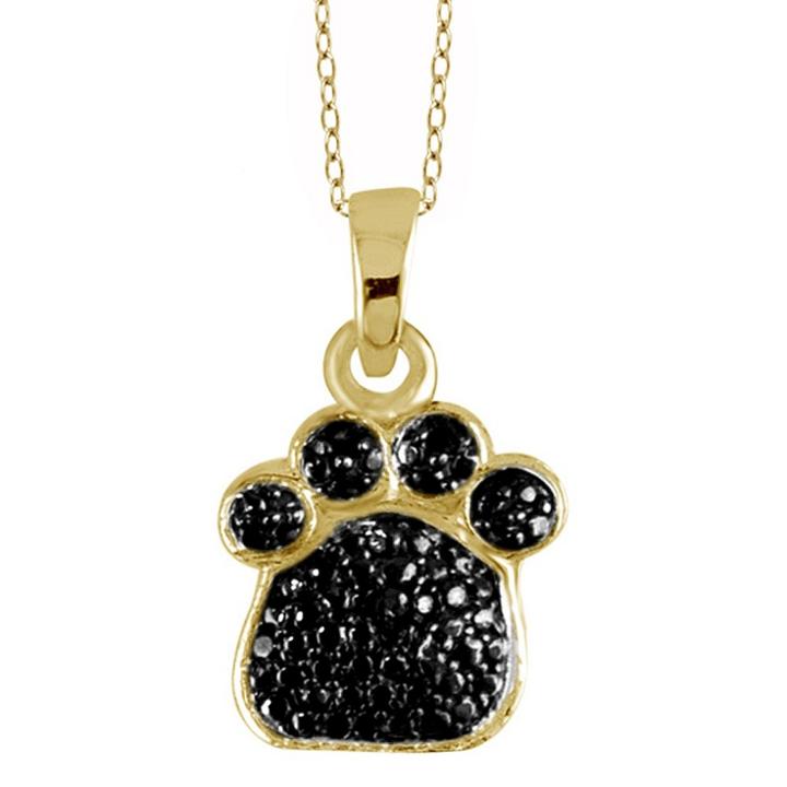 Distributed By Target Women's Sterling Silver Accent Round-cut Black Diamond Pave Set Paw Print Pendant - Yellow