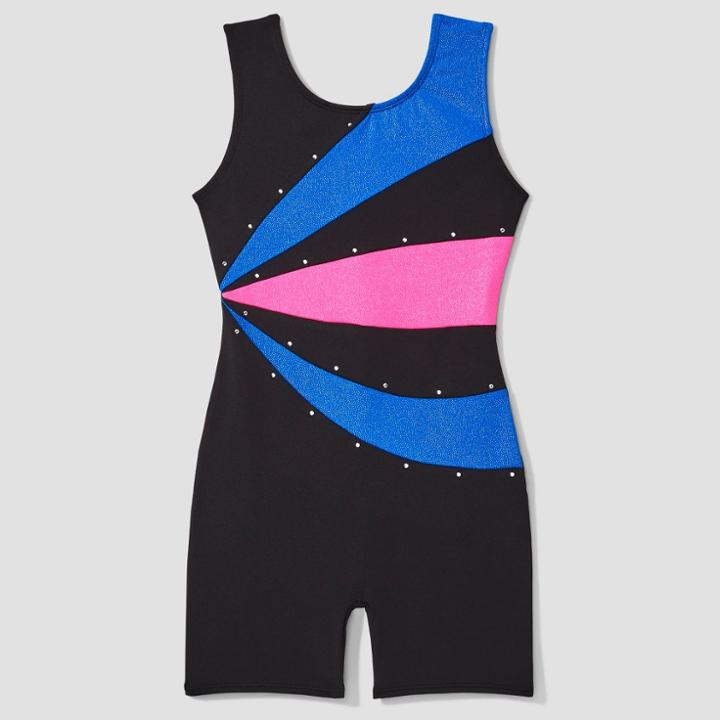 Freestyle By Danskin Girls' Activewear Biketard - Black/pink/blue