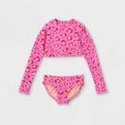 Girls' Leopard Print Long Sleeve Cropped 2pc Bikini Set - Cat & Jack Pink