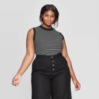 Women's Plus Size Sleeveless High Neck Ribbed Muscle T-shirt - Who What Wear Black/white