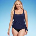 Women's Upf 50 Side-tie Tankini Top - Aqua Green Navy Blue