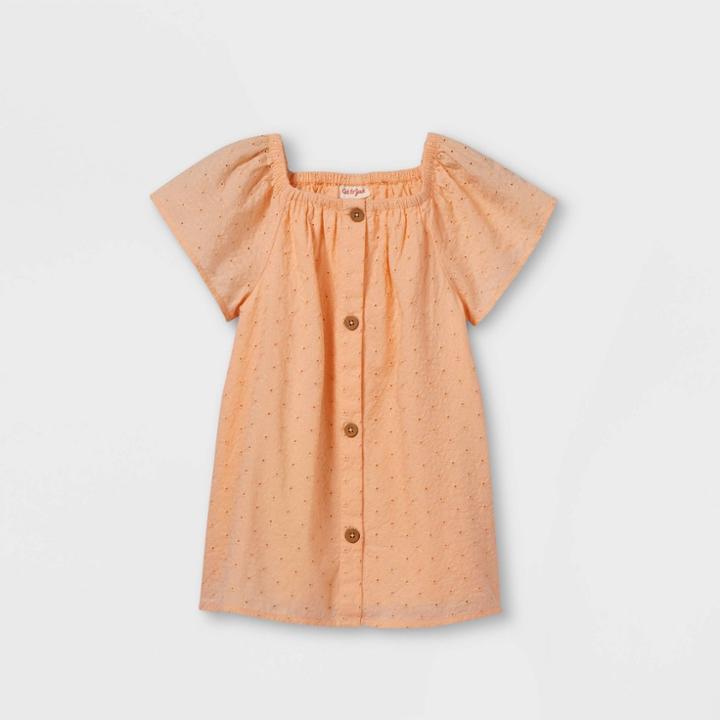 Girls' Eyelet Button-front Woven Short Sleeve Top - Cat & Jack Orange