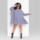 Women's Plus Size Ascot + Hart Long Sleeve Graphic Peplum Dress - Checkered