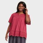 Women's Plus Size Short Sleeve Eyelet Top - Knox Rose Red