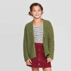 Girls' Cable Knit Open Front Cardigan - Art Class Green