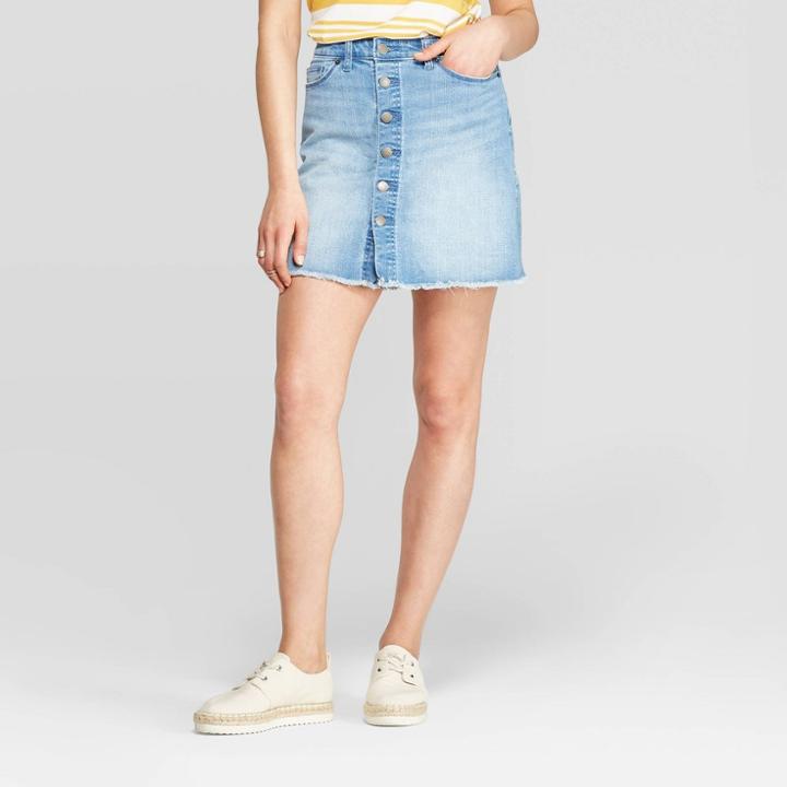 Women's Leg Length Front Button Mini Skirt - Universal Thread Blue