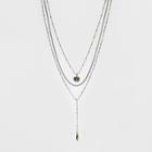 Mood Cab And Marquise Stone On Layered Chain Necklace - Wild Fable,