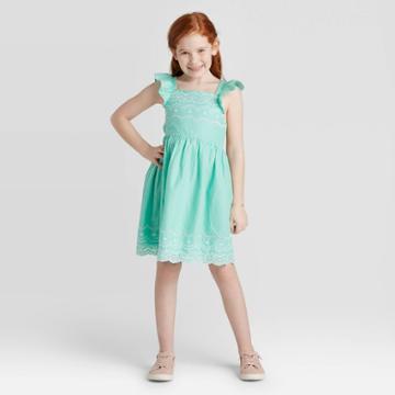 Girls' Embroidered Dress - Cat & Jack Sea Foam Xs, Girl's, Green