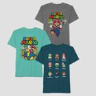 Boys' Nintendo Super Mario 3pk Short Sleeve T-shirt - Turquoise/green/gray
