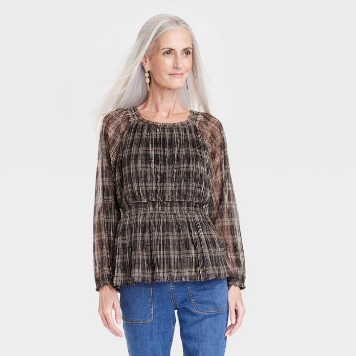 Women's Long Sleeve Lurex Blouse - Knox Rose Black/gold