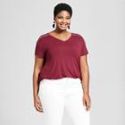 Women's Plus Size Embroidered Shoulder Short Sleeve T-shirt - Ava & Viv Red X