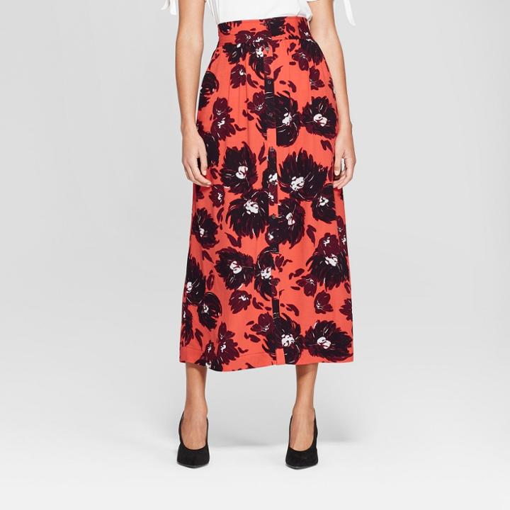 Women's Printed Tie Waist Midi Skirt - A New Day Red/navy
