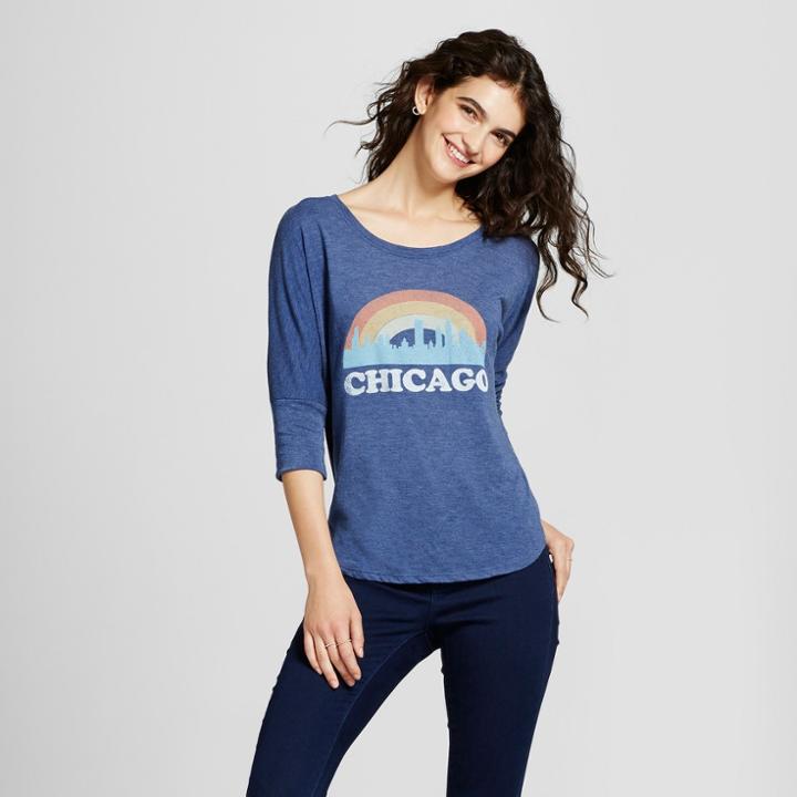 Women's 3/4 Sleeve Chicago Skyline Tunic - Awake Navy