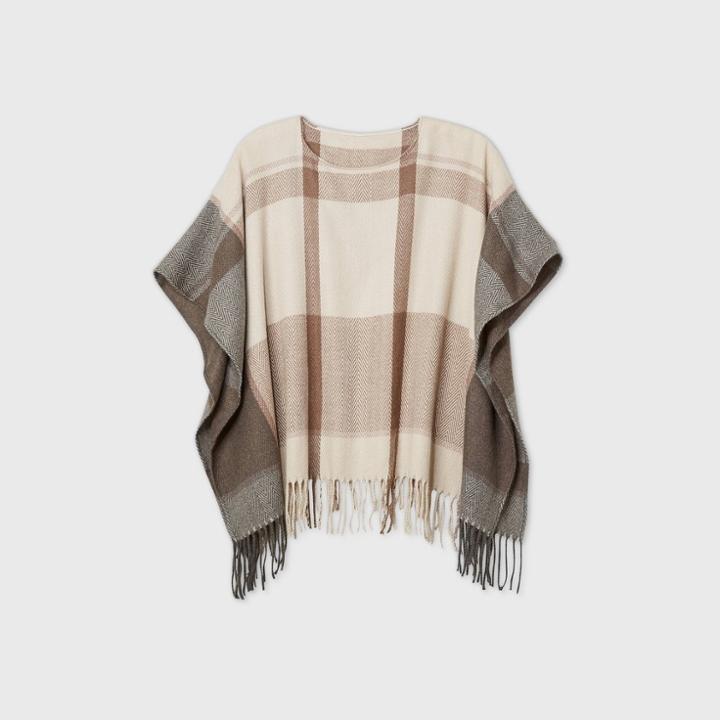 Women's Plaid Poncho Sweater - Universal Thread Purple